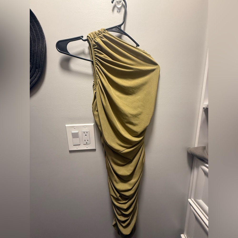Olive green one-shoulder dress